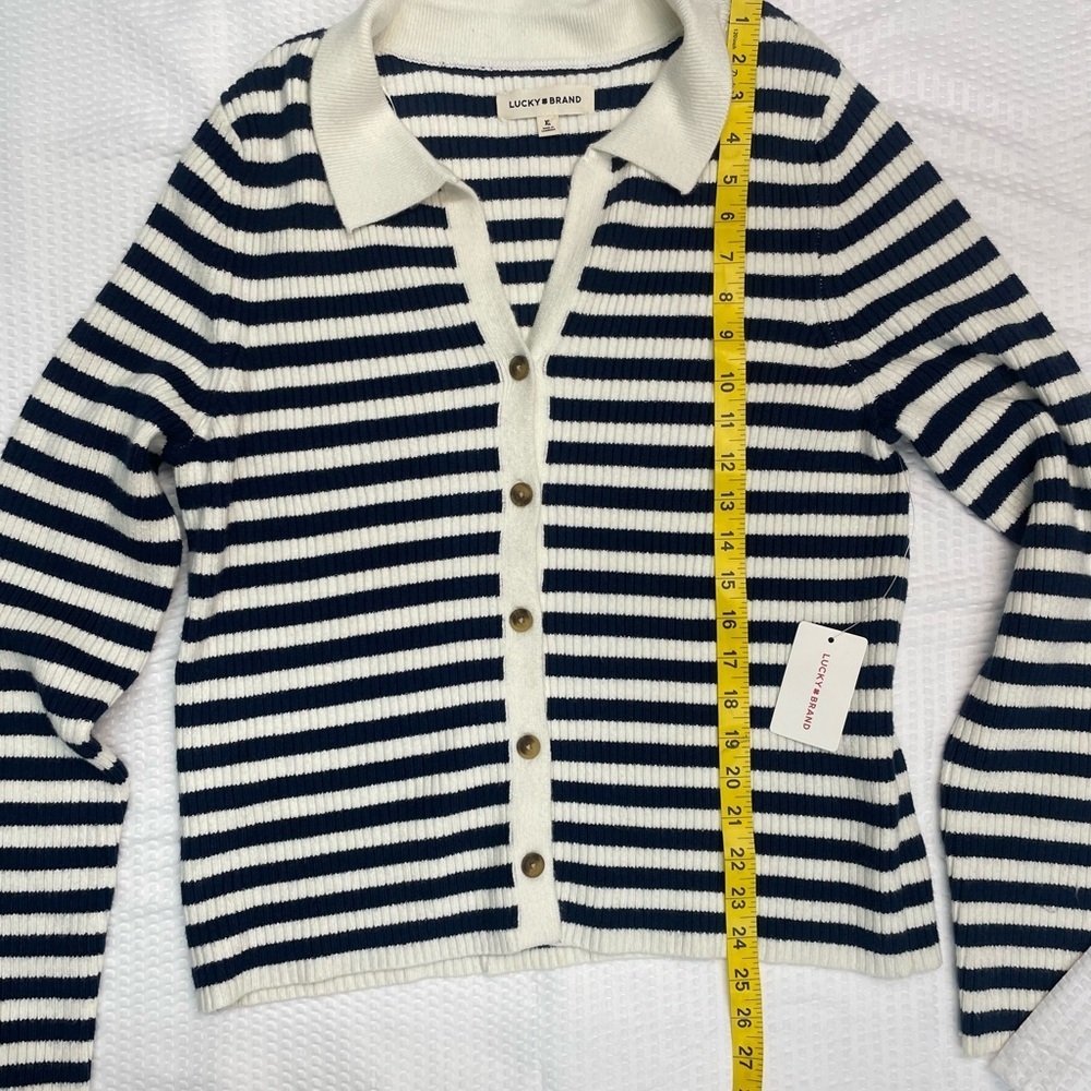 NWT Lucky Brand Navy and Cream Striped Long Sleeve Cardigan Size XL - Picture 4 of 9